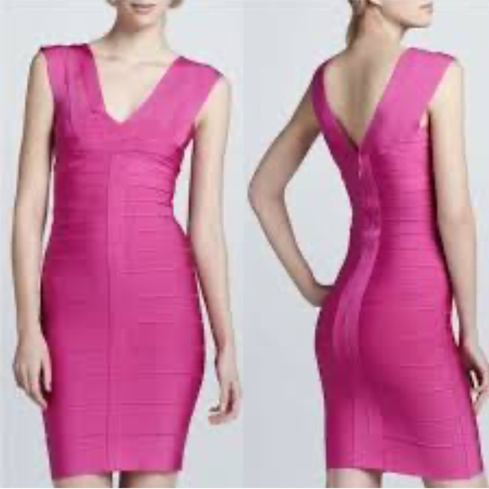 Herve Leger Vibrant Pink Backless Dress
